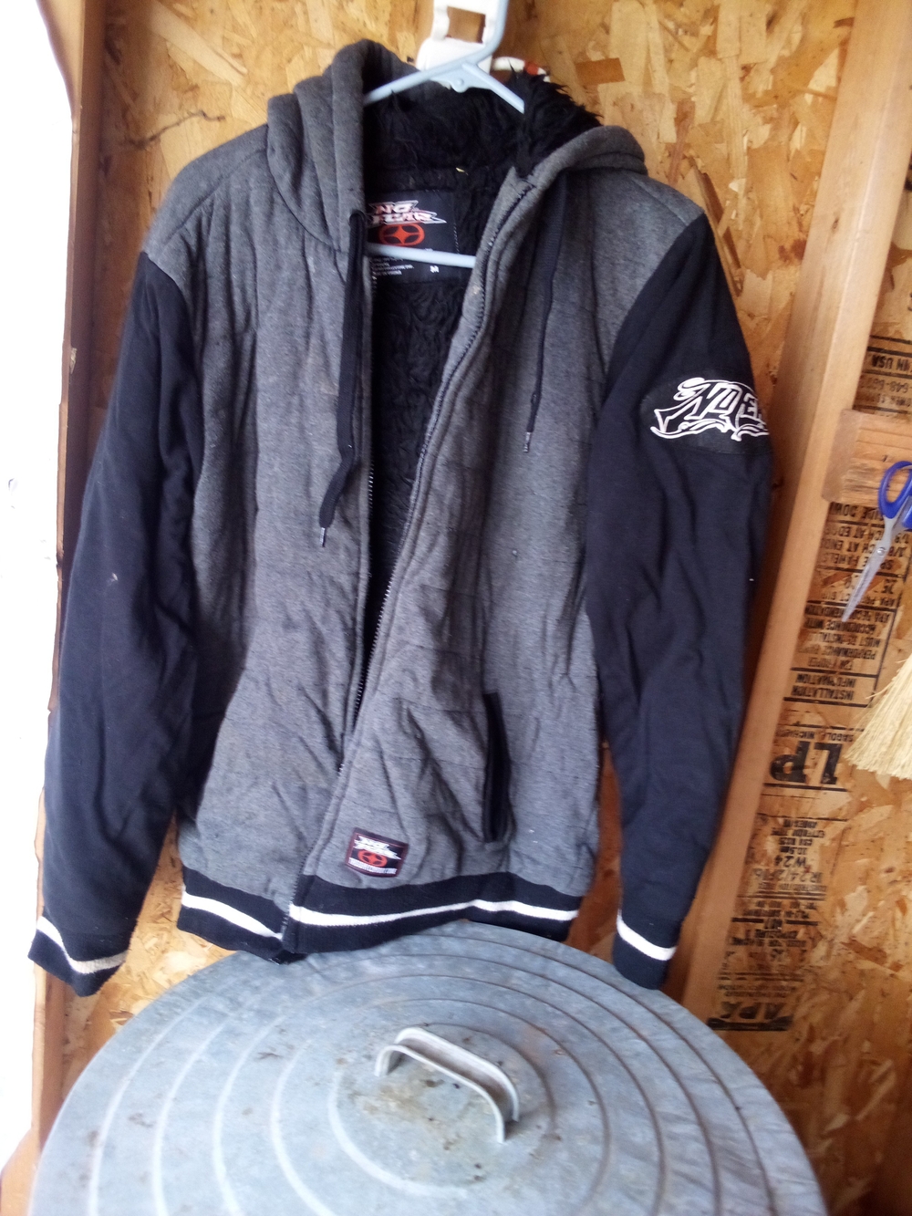 Men's Grey and Black Hooded Windbreaker Jacket